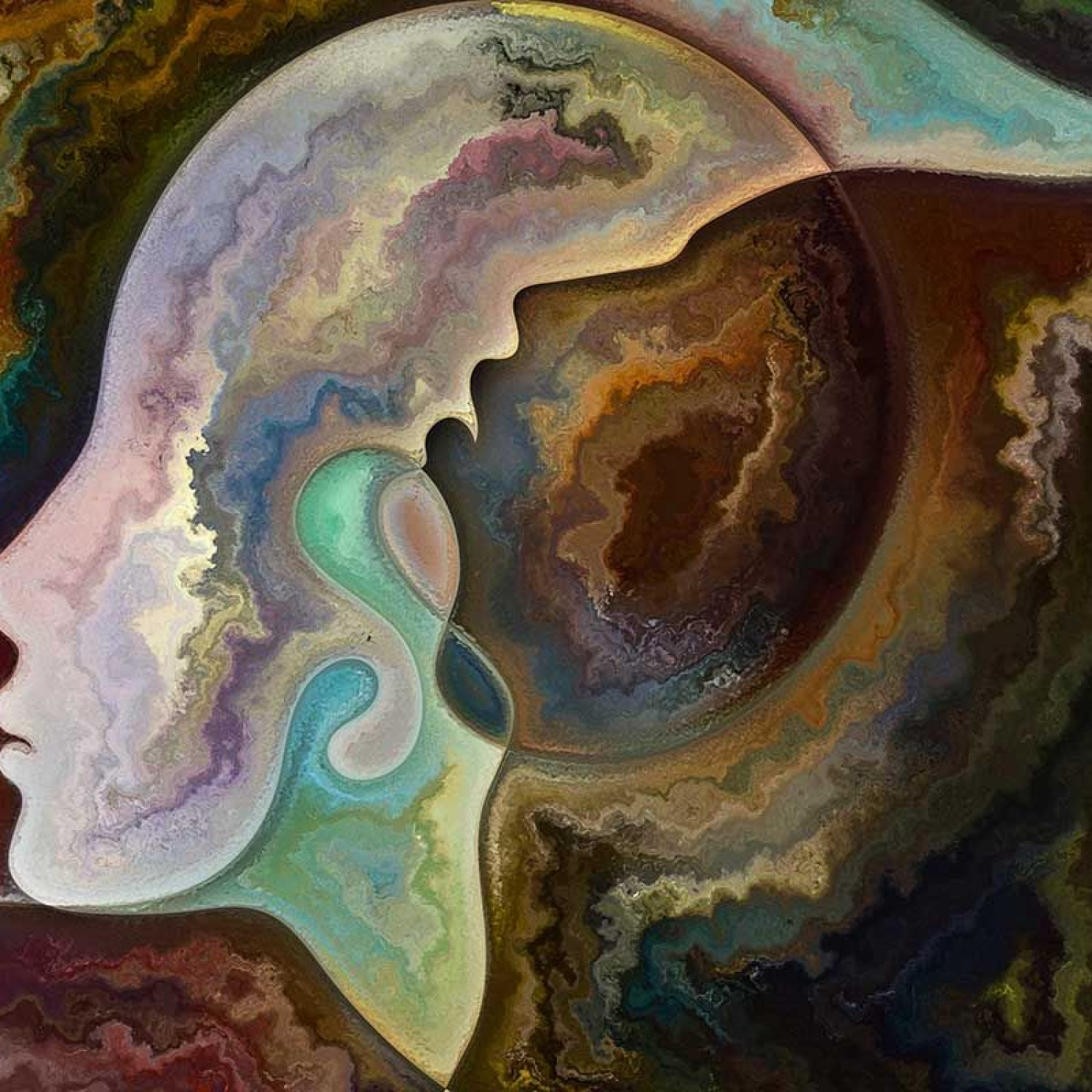 Gradient Flow. Colors In Us series. Creative arrangement of human silhouettes, art textures and colors interplay for projects on life, drama, poetry and perception